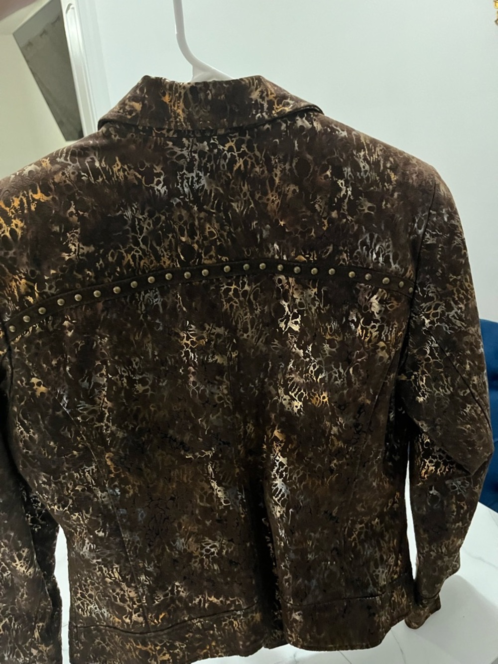 Pamela McCoy Metallic Moto Jacket Brown Gold Snakeskin Print -S Studded Luxury - Picture 4 of 6